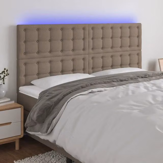 Testiera con LED Design Mania in tessuto beige con porta USB L: 160 cm, P: 5 cm, H: 118/128 cm