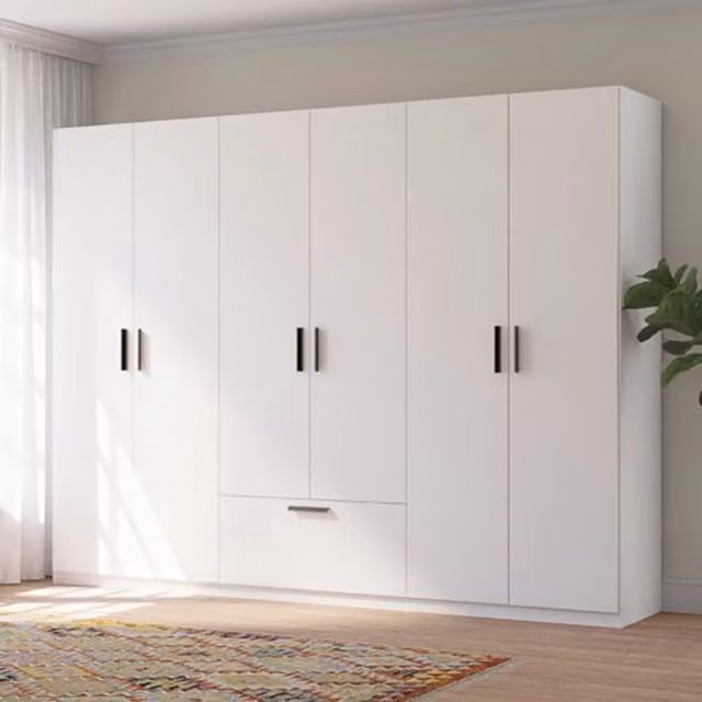 Armadio Camera da Letto Libaha, Guardaroba Grande 3 Ripiani, 269x210h cm Bianco