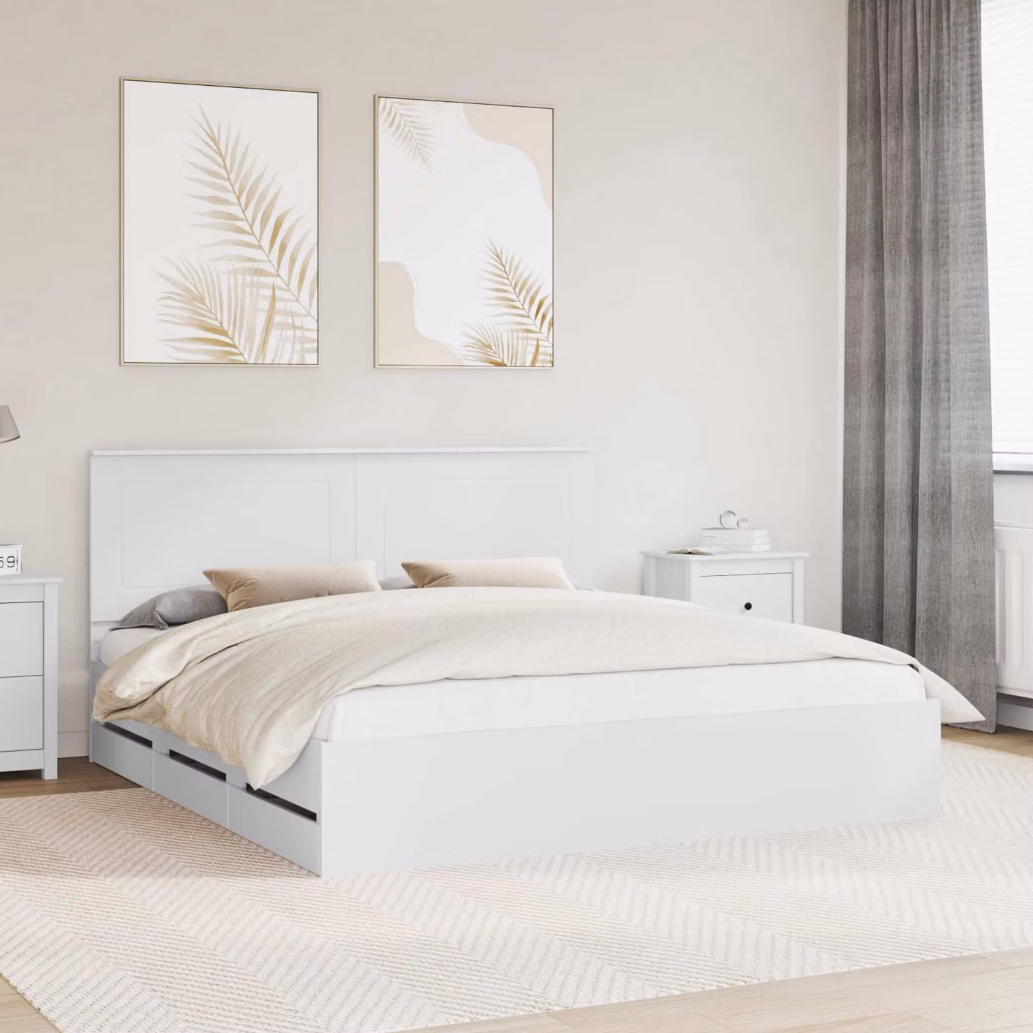 Struttura letto moderna vidaXL in legno ingegnerizzato bianco con cassetti L/P/H: 180 x 200 x 45,33 cm