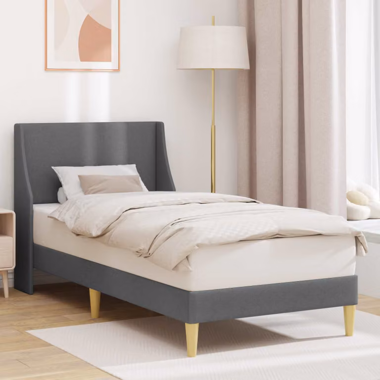 Struttura del letto moderna vidaXL in tessuto e legno, Grigio, 90 x 190 cm