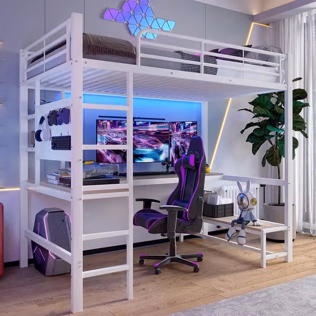 Letto a soppalco - Xylo - 90x200 cm scrivania USB LED bianco