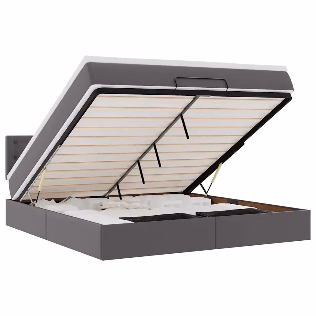 Letto contenitore moderno vidaXL in similpelle grigio e bianco con illuminazione LED sottostante, porta di ricarica USB e base a sollevamento, L/P/H: 180 x 200 x 88 cm – 2