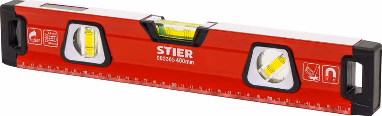 Livella STIER Premium, con magnete e tre livelle, 400 mm, 0,5 mm/m, misurazione verticale e orizzontale, fiala per livella a specchio, misurazione precisa, lega di alluminio, superficie a doppia fresatura