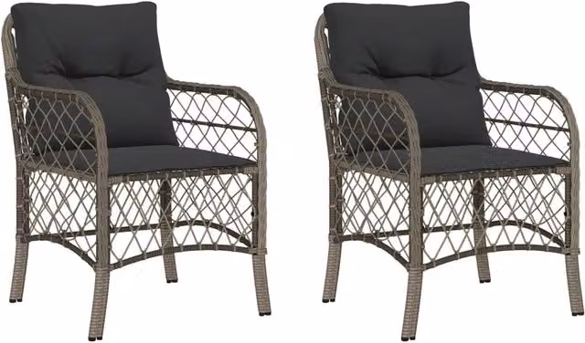 Sedie da Giardino con Cuscini 2 pz | Sedie da Esterno Grigie in Polyrattan