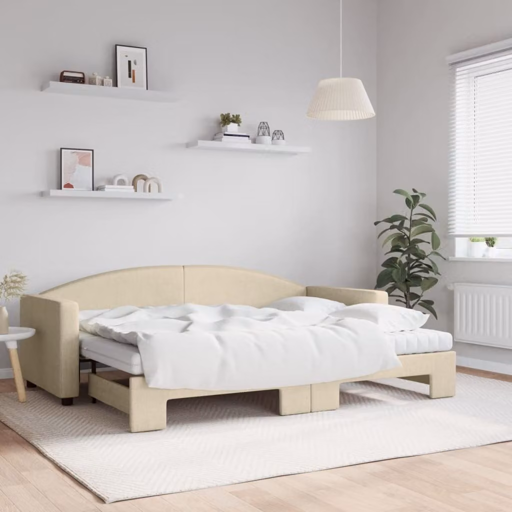 Maison Exclusive - Divano letto estraibile con materasso color crema 80x200 cm in tessuto