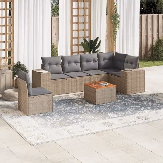 Set Divani da Giardino 7 pz con Cuscini Beige in Polyrattan 3257802