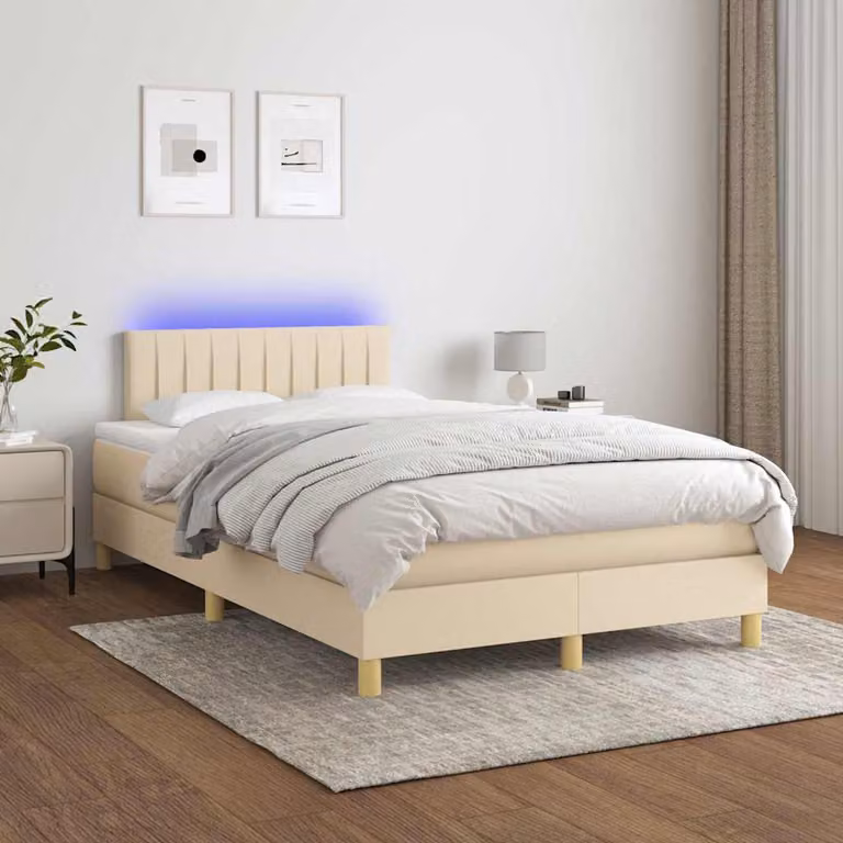 Letto a molle con materasso vidaXL in tessuto beige con illuminazione LED sottostante e porta USB, L 120 cm x P 200 cm