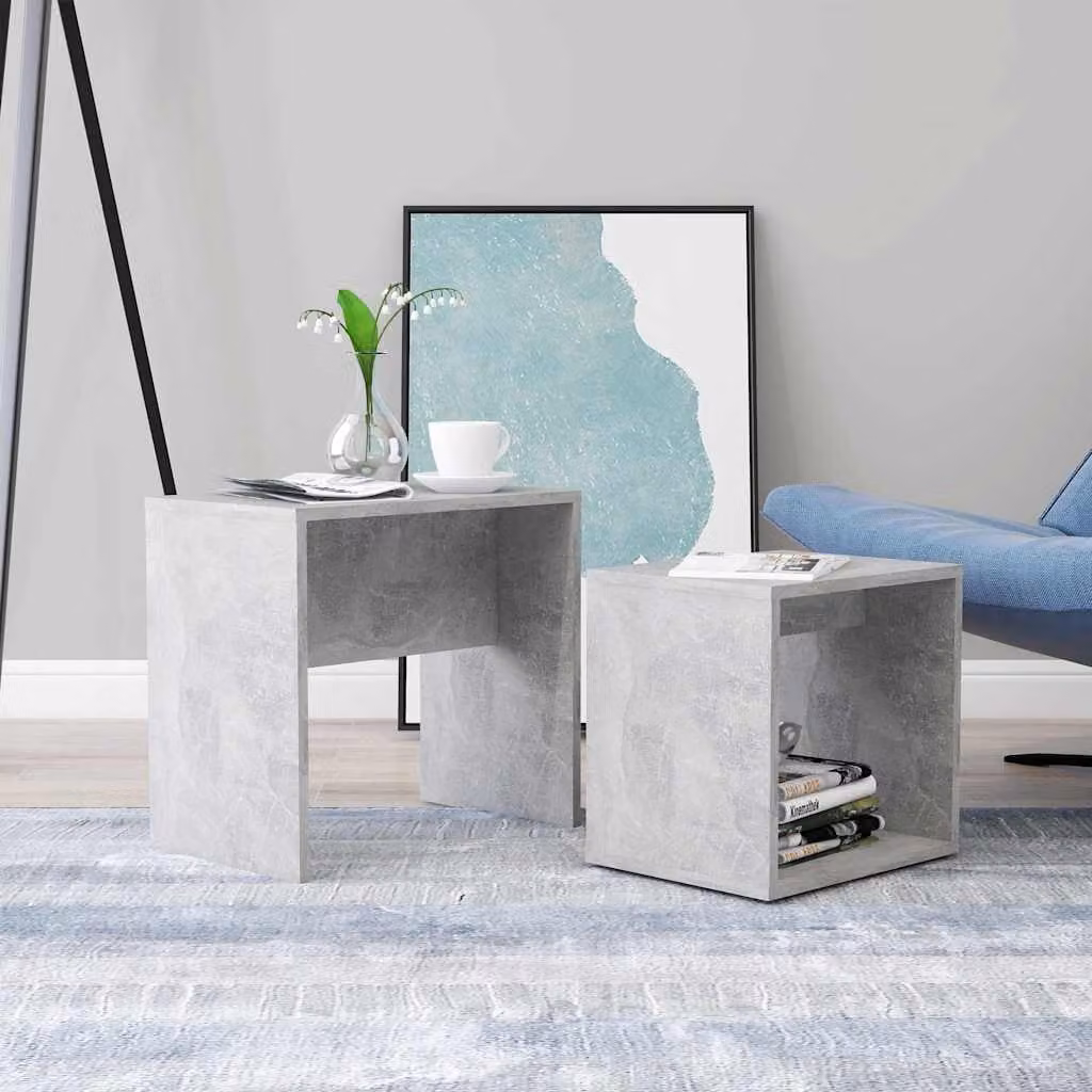 Set di tavolini da salotto vidaXL in legno multistrato, colore grigio cemento, L/P/H: 48 x 30 x 45 cm