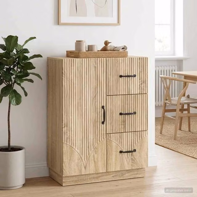 Credenza moderna vidaXL in legno ingegnerizzato color rovere, L 66 cm x P 34,5 cm x H 87 cm