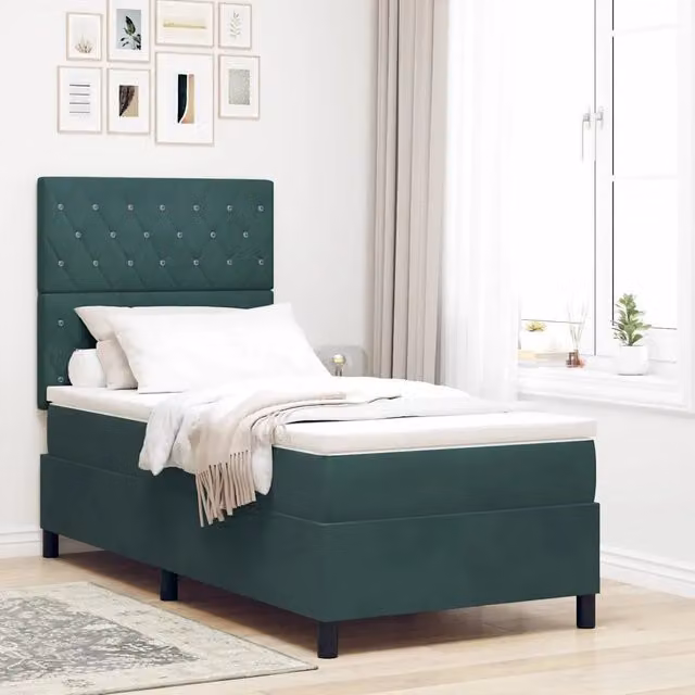 Letto moderno vidaXL in velluto verde con illuminazione LED sottostante, L 100 x P 200 cm – 1