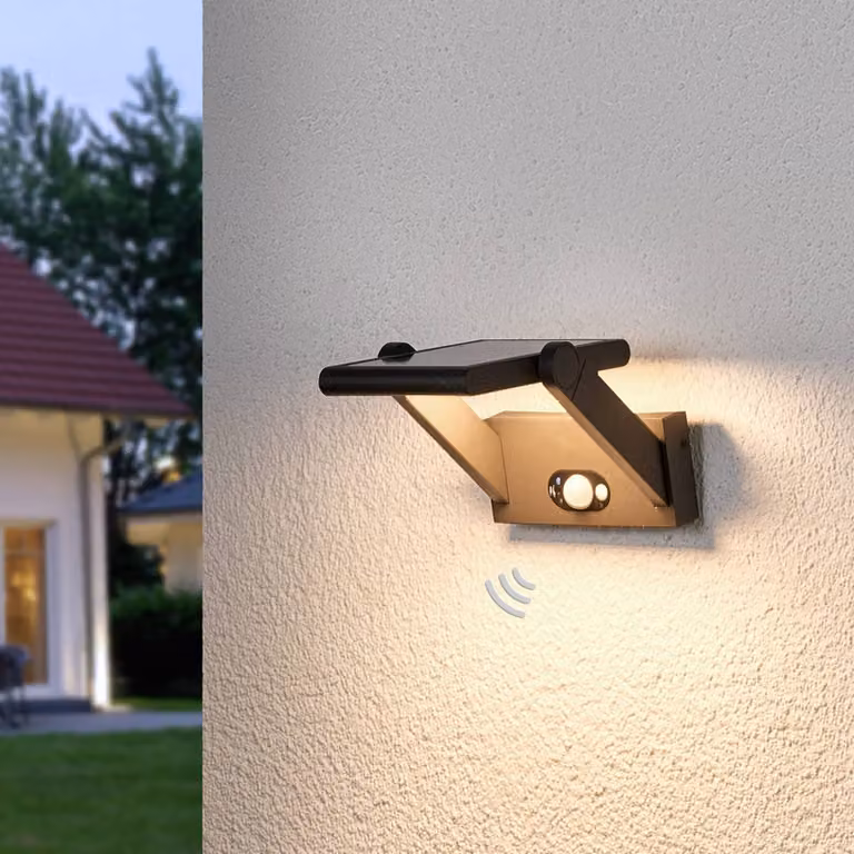 Lampada solare da parete Valerian, a LED, esterni Valerian Lucande, Nero, Alluminio, Moderno, Lampada solare da esterni