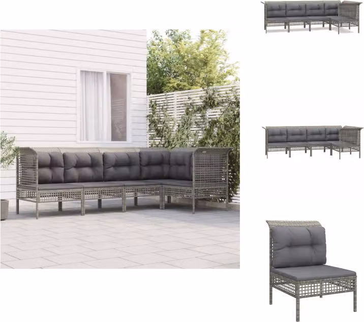 vidaXL Set da salotto da giardino 5 pezzi con cuscini in poly rattan grigio - Set di mobili da giardino