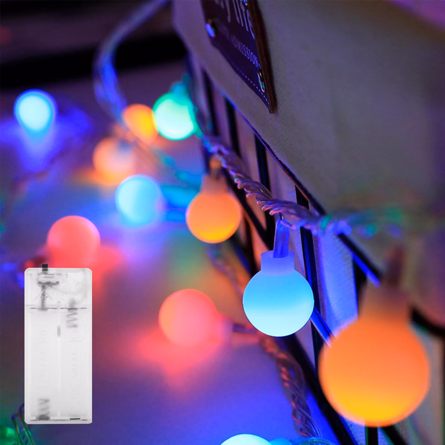 Catena luminosa a LED, 10 sfere colorate, 1,5 metri, alimentazione a batteria