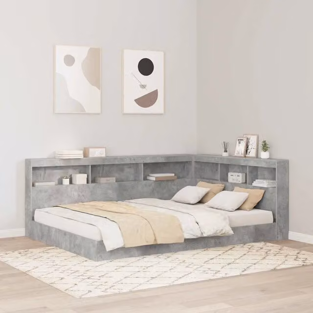Testata letto con contenitore e porta USB vidaXL Grigio, L: 207,5 cm, P: 152,5 cm, H: 76,5 cm