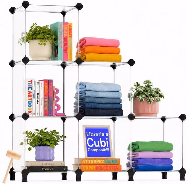 Libreria a Cubi Componibili Avilia Home con 6 Ripiani Bianchi in Metallo e Plastica per Soggiorno e Ufficio