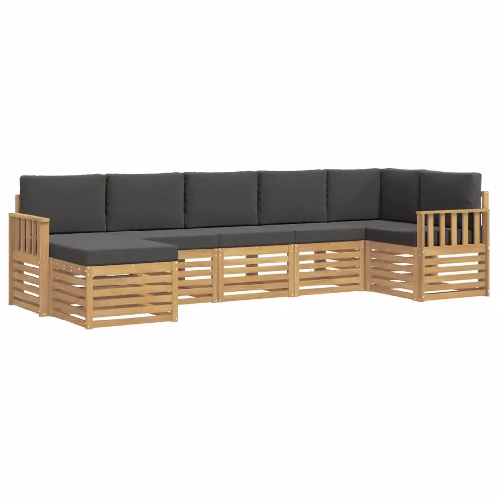 Set di divani da esterno vidaXL in legno di acacia con cuscini, composizione a L con divano a 3 posti, elementi angolari e pouf, colori bianco e antracite – 2
