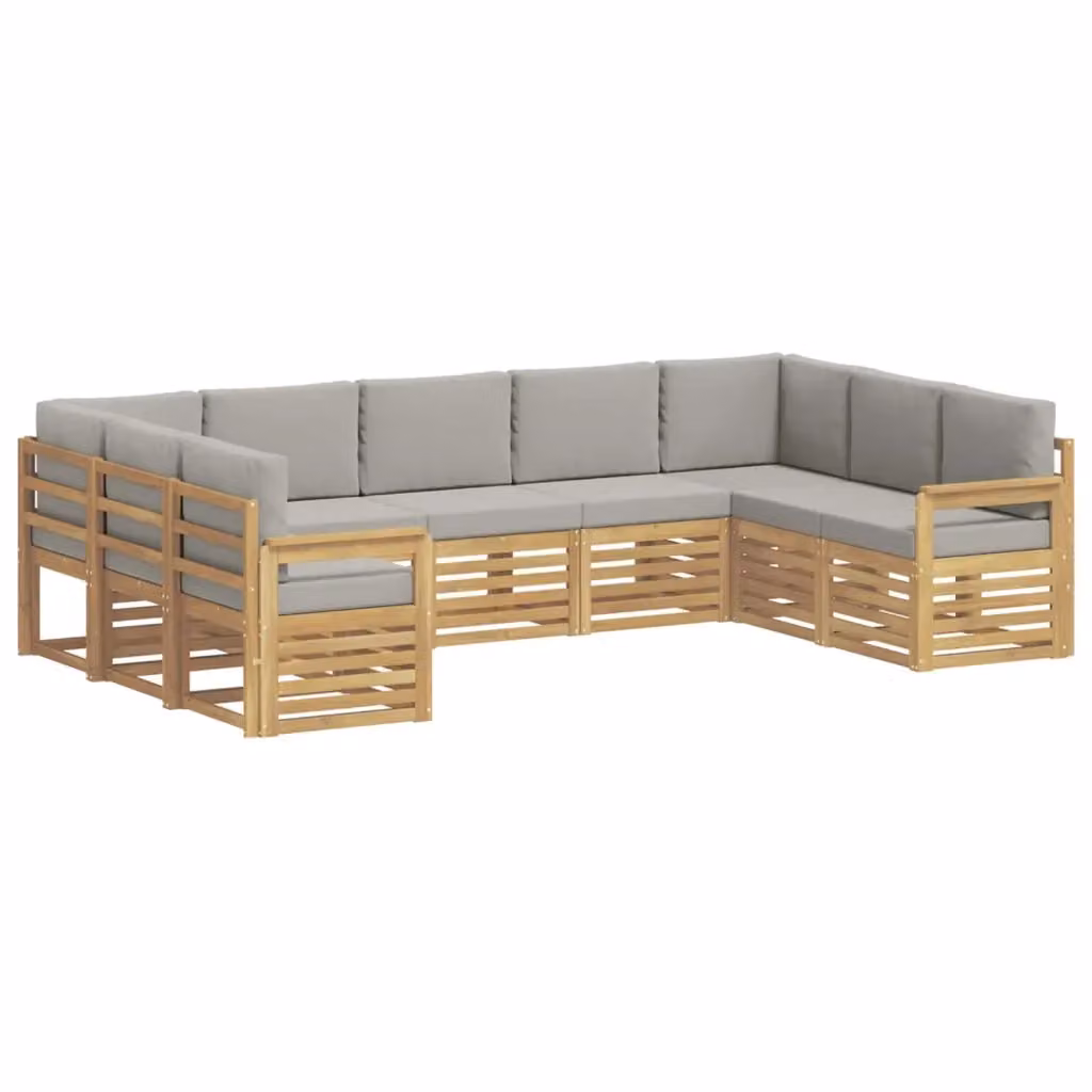 Set di divani da esterno a L vidaXL in legno di acacia con cuscini, Bianco e Grigio – 2