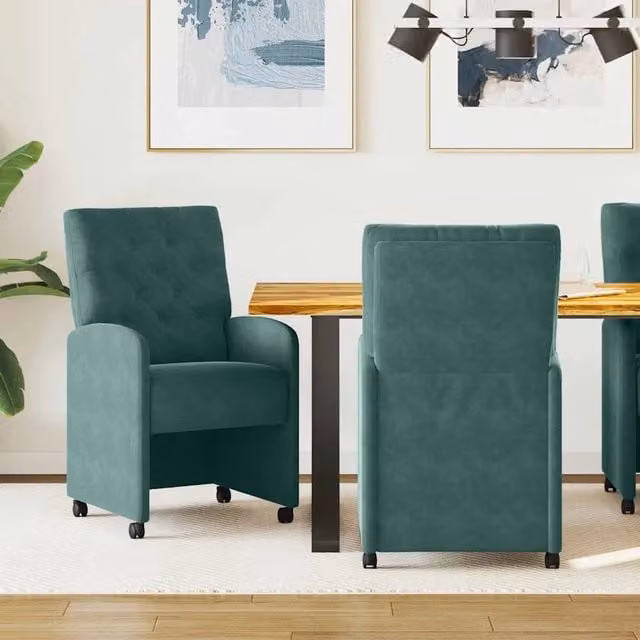 Sedie da Pranzo con Ruote 2 pz Velluto Verde scuro 42017868