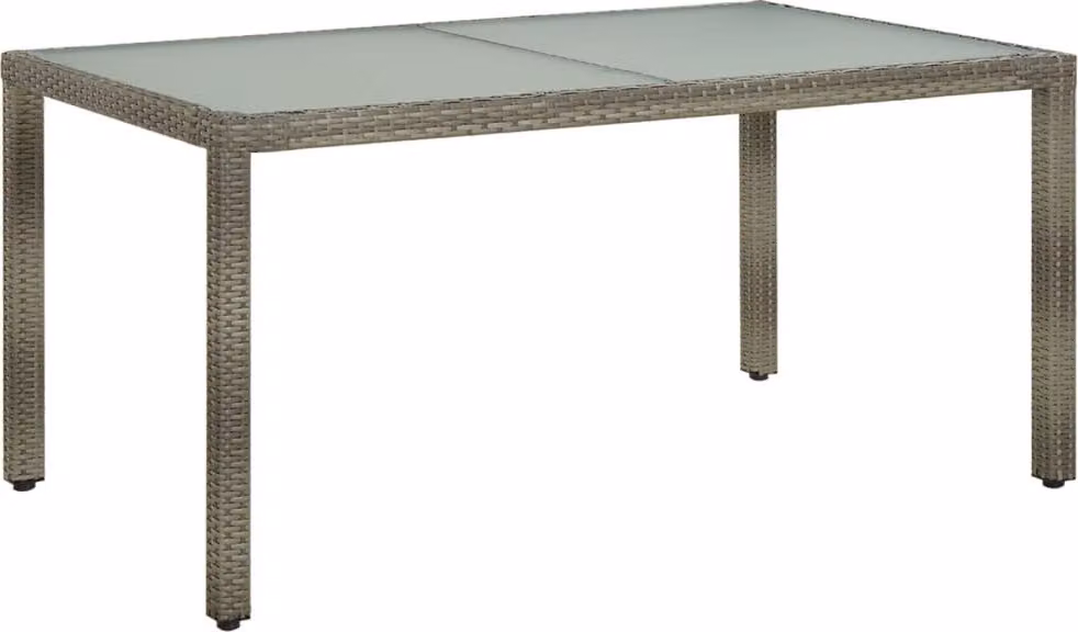 Tavolo Giardino 150x90x75cm Vetro Temperato e Polyrattan Grigio