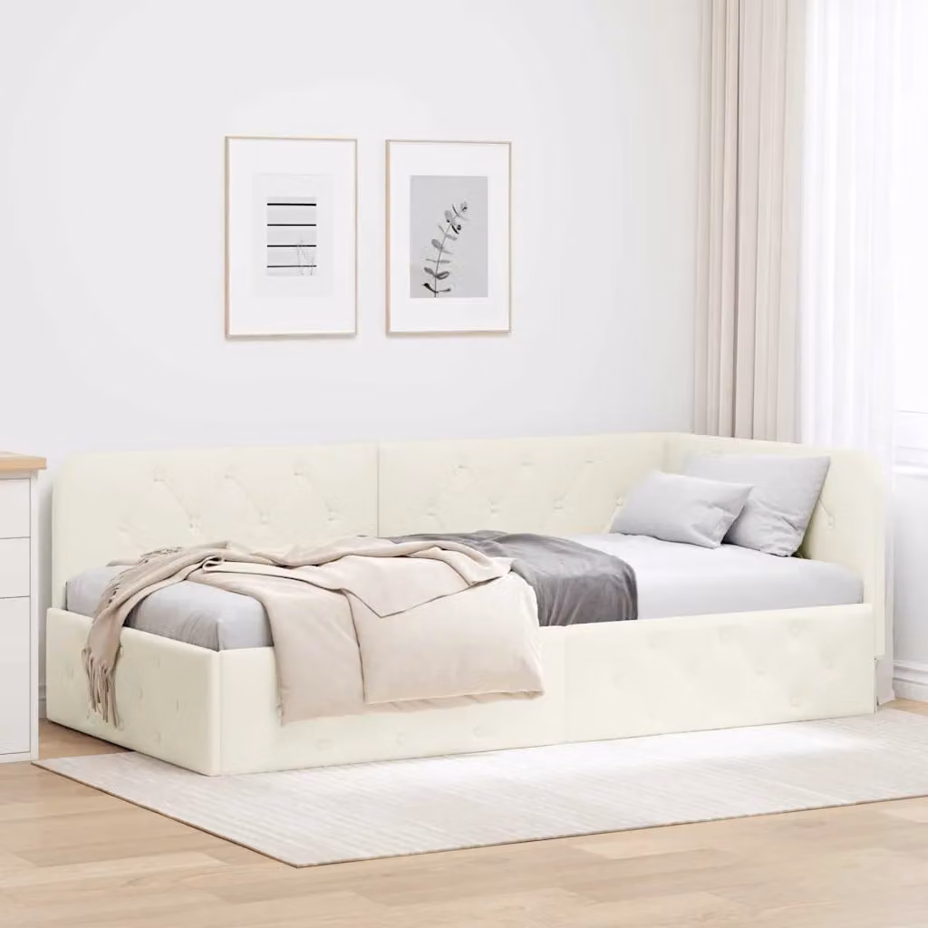 Cornice del letto ad angolo vidaXL in velluto beige L/P/H: 190 x 90 x 72 cm
