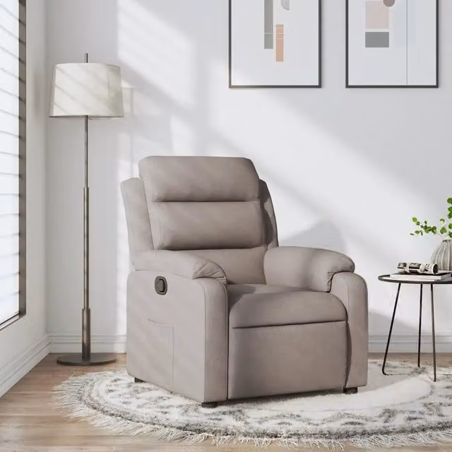 Poltrona Reclinabile Relax vidaXL in Tessuto Beige e Grigio con Braccioli e Reclinazione Manuale