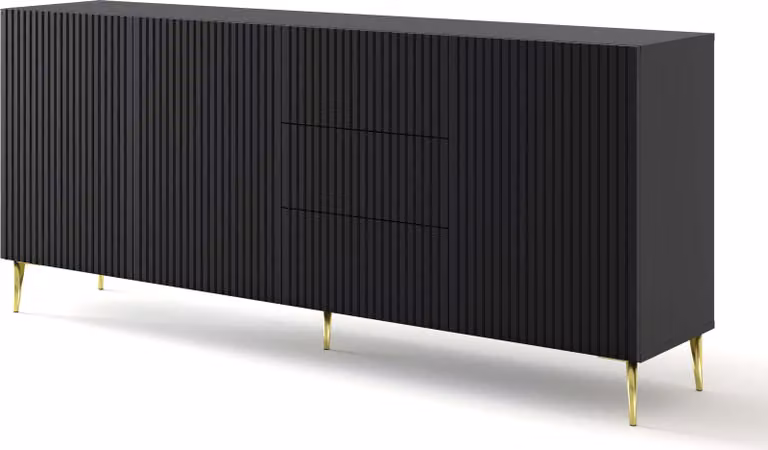 FURNLUX Credenza Ravenna B Nero e Oro 200cm / Colore principale: Nero / Dimensioni: 200 x 87 x 42 cm