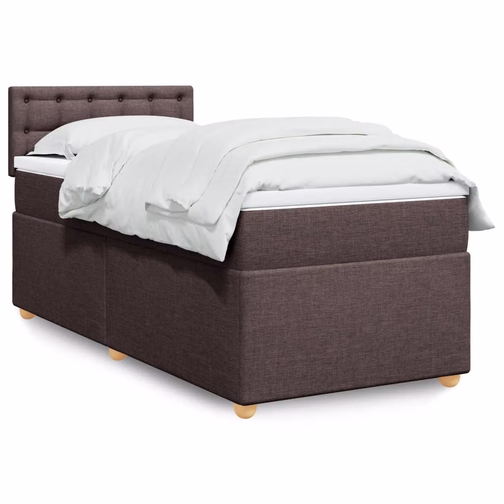 vidaXL Giroletto a Molle con Materasso in Tessuto Marrone e Bianco L/P: 100 x 200 cm – 1