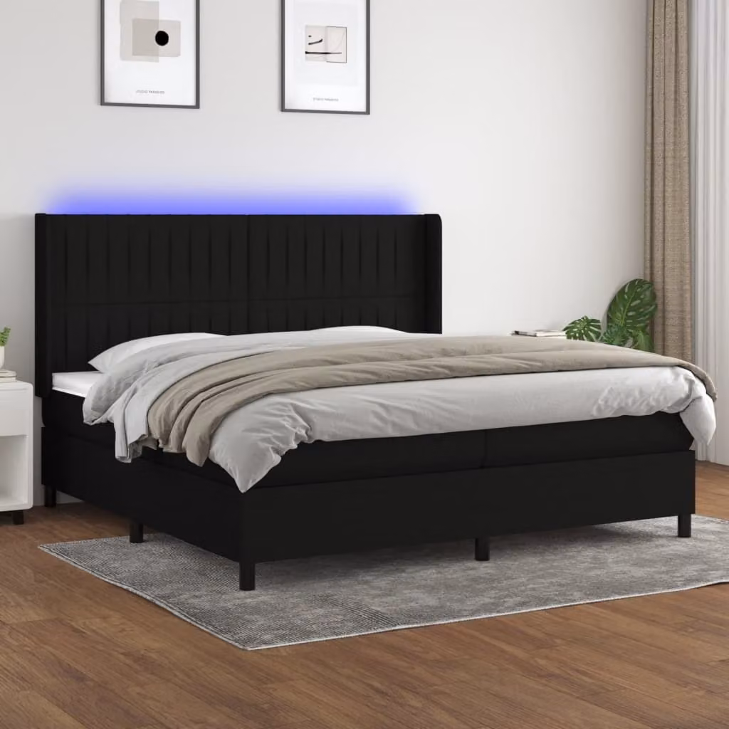 Maison Exclusive - Letto a Molle Materasso e LED Nero 200x200cm in Tessuto