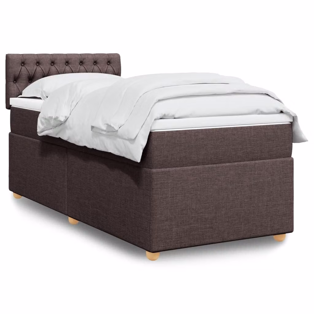vidaXL Giroletto a Molle con Materasso Ibrido in Tessuto Marrone e Bianco, L/P/H: 90 x 200 cm