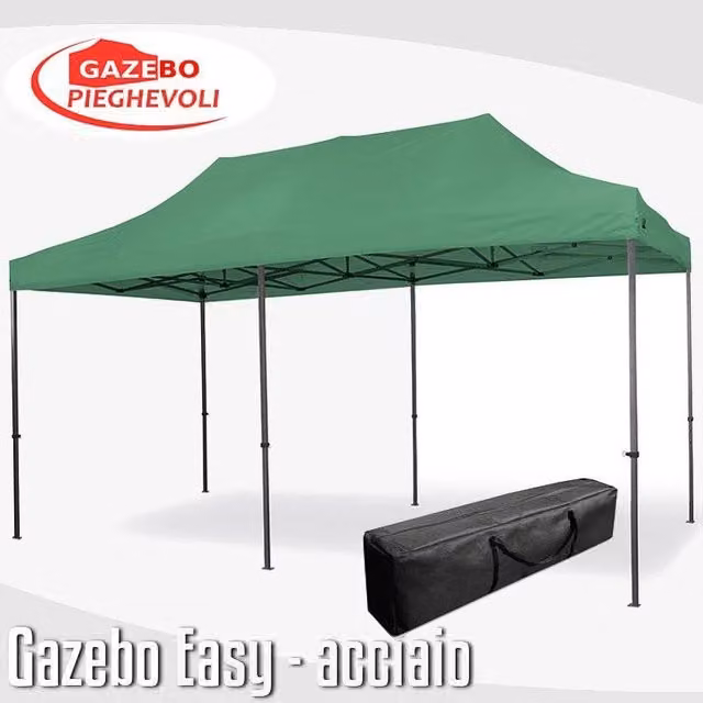 Gazebo 3x6 m verde pieghevole portatile estendibile richiudibile estensibile acciaio SENZA laterali per fiere eventi stand chiosco tenda tendone mercato mercatino