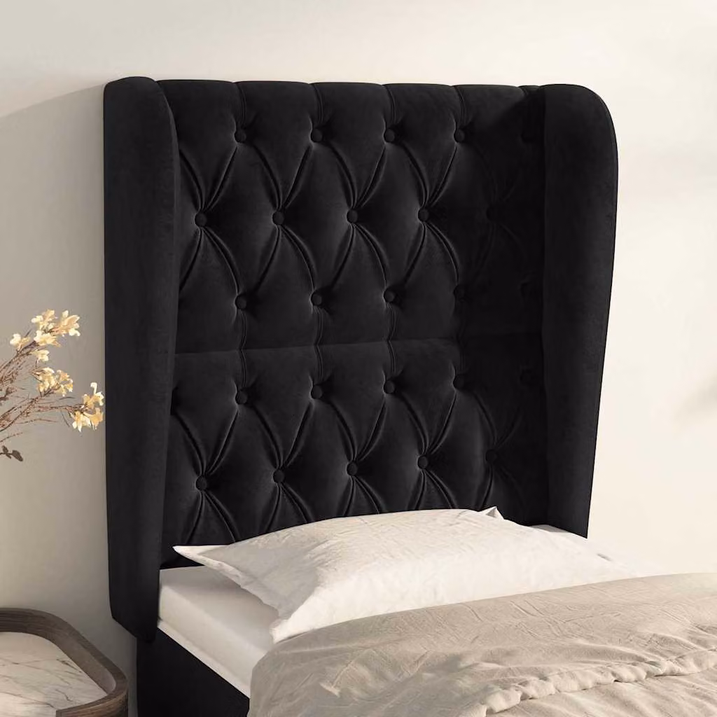 Testiera ad orecchio vidaXL in velluto nero L: 83 cm, P: 23 cm, H: 118/128 cm