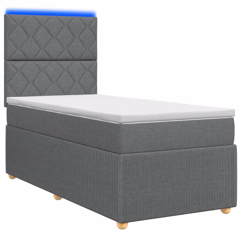 Letto boxspring LED con materasso grigio scuro 90 x 200 cm tessuto