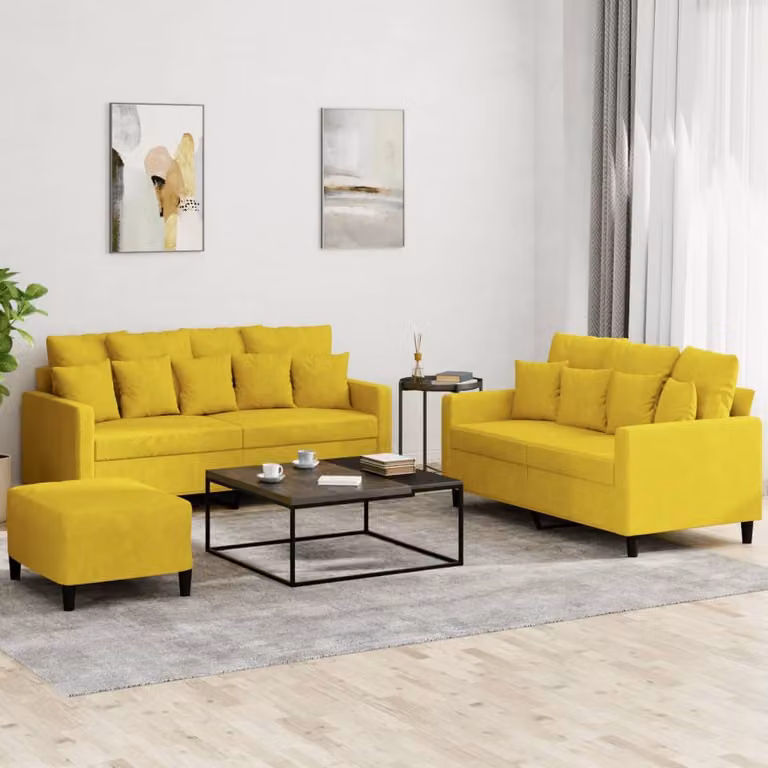 Maison Exclusive - Set divano 3 pezzi con cuscini in velluto giallo