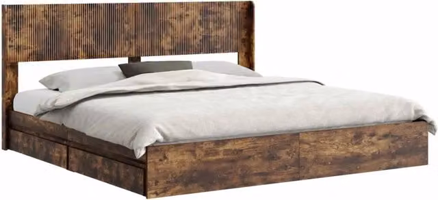 Letto matrimoniale | Letto per adulti | Struttura del letto con stoccaggio e testata Rovere Fumo