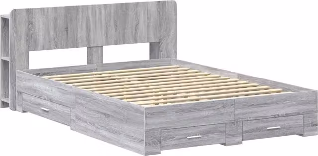 Letto matrimoniale | Letto per adulti | Telaio del letto con storage Sonoma grigio 160 x 200 cm
