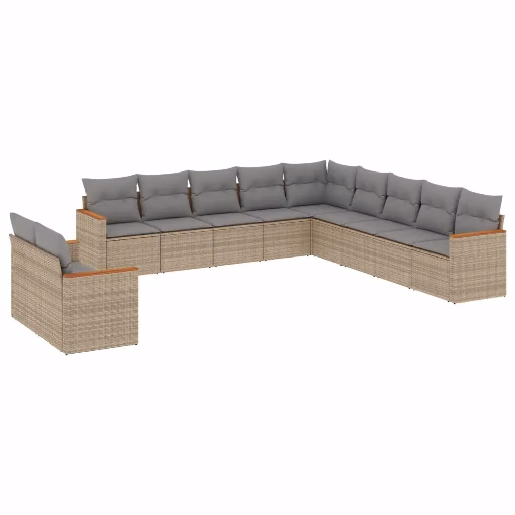 vidaXL Set di Divani da Giardino a Forma di L in Polyrattan con Cuscini Beige e Grigio, 11 Pezzi – 2