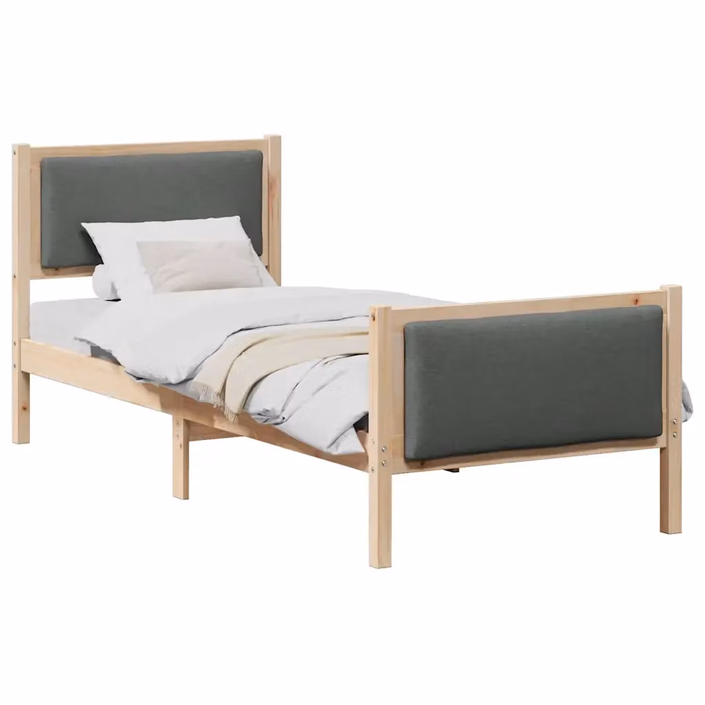 Struttura letto moderna con giroletto imbottito in tessuto grigio e base in legno di pino, dimensioni 80 x 200 cm – 2