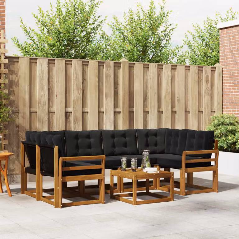 Set di divani da esterno vidaXL 7 pz in legno di acacia con sedute in textilene, colore marrone e nero