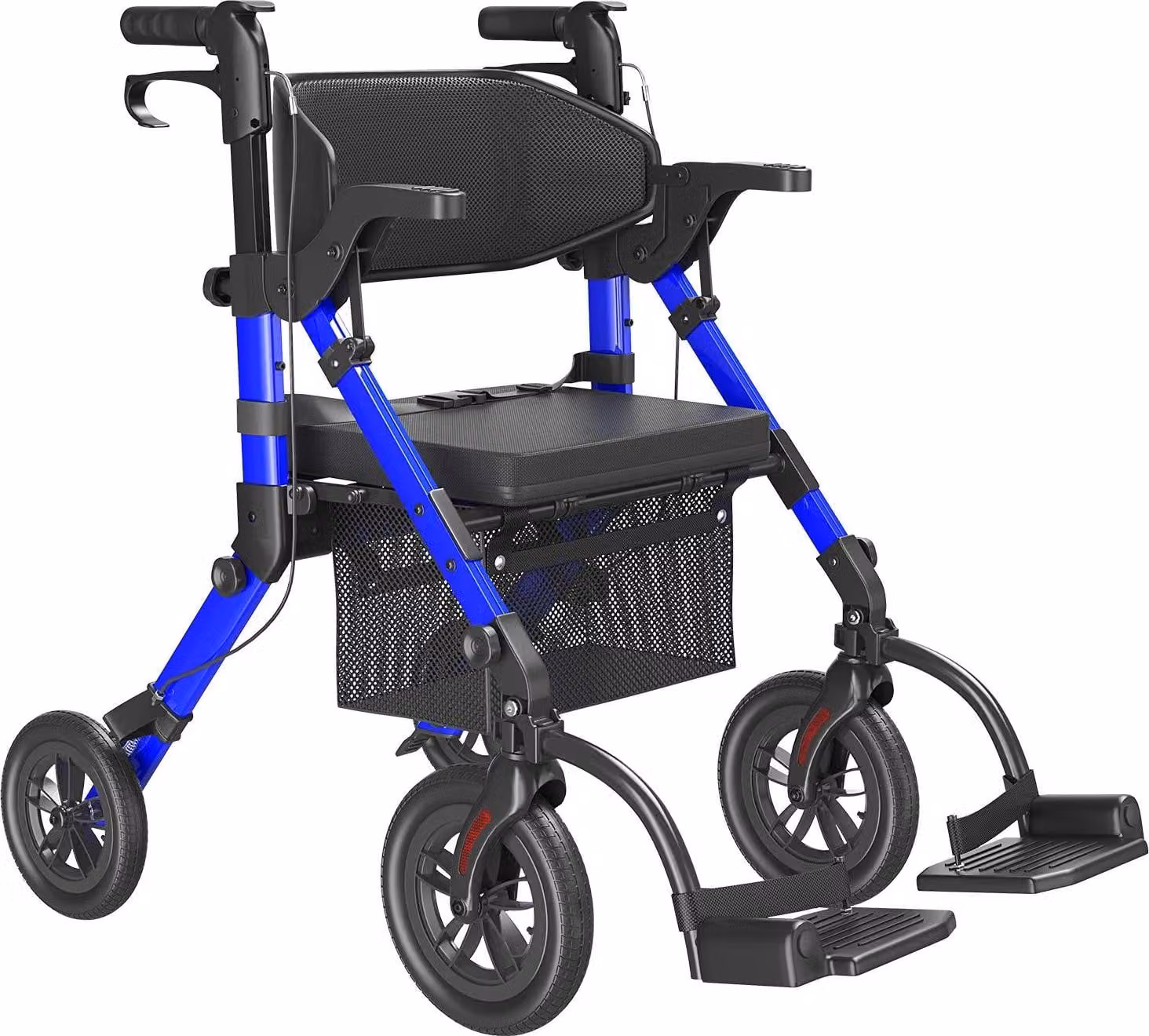 Ausilio per la mobilità, design pieghevole, seduta regolabile, blu