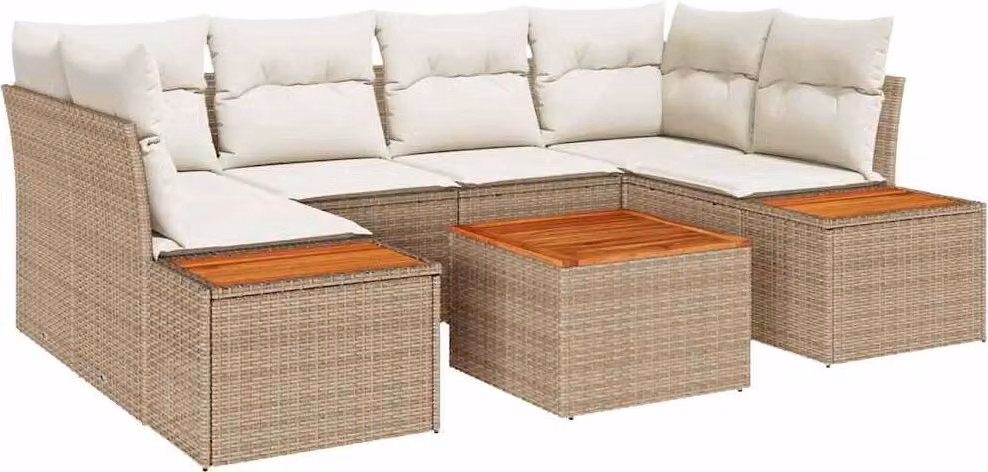 Set Divano da Giardino 7 pcs Beige Poly Rattan