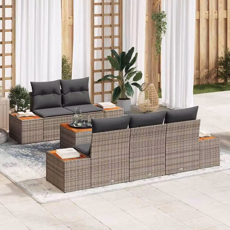 Maison Exclusive - Set da giardino composto da 6 pezzi, divano, colore grigio, realizzato in rattan sintetico