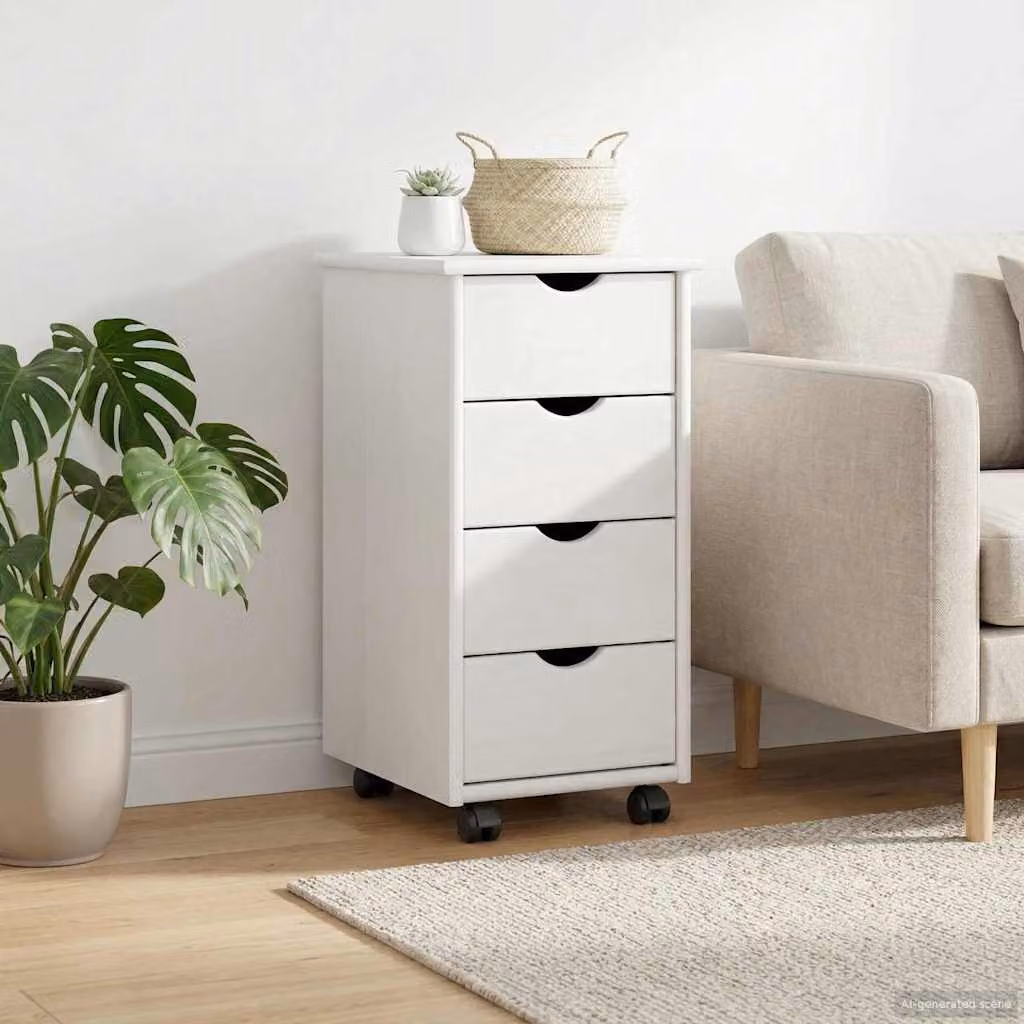 Carrello mobile con ruote vidaXL in legno di pino massello bianco L/P/H: 34 x 39 x 65,5 cm