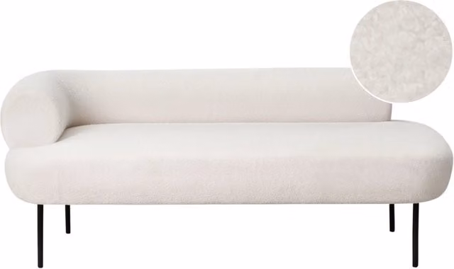 Chaise longue lato sinistro in tessuto bouclè bianco sporco rivestimento idrorepellente gambe in metallo design moderno per soggiorno