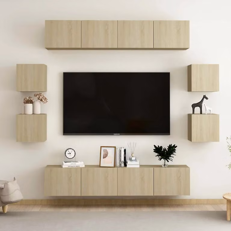 Set di mobili porta TV vidaXL 8 pezzi in legno Rovere Sonoma, colore marrone e beige, design moderno per il tuo soggiorno