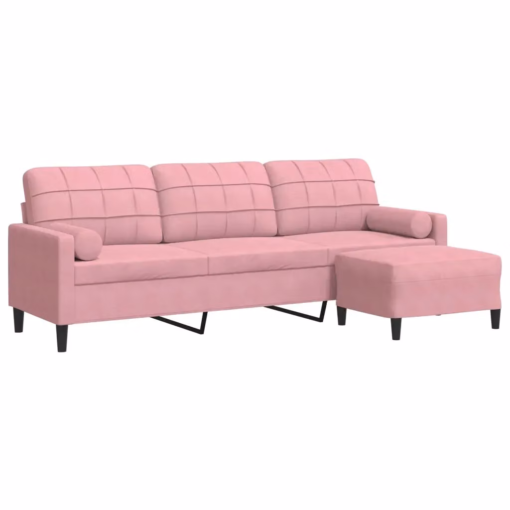 vidaXL Divano a 3 Posti in Velluto Rosa con Poggiapiedi Coordinato, Design Moderno e Struttura in Metallo e Legno – 2