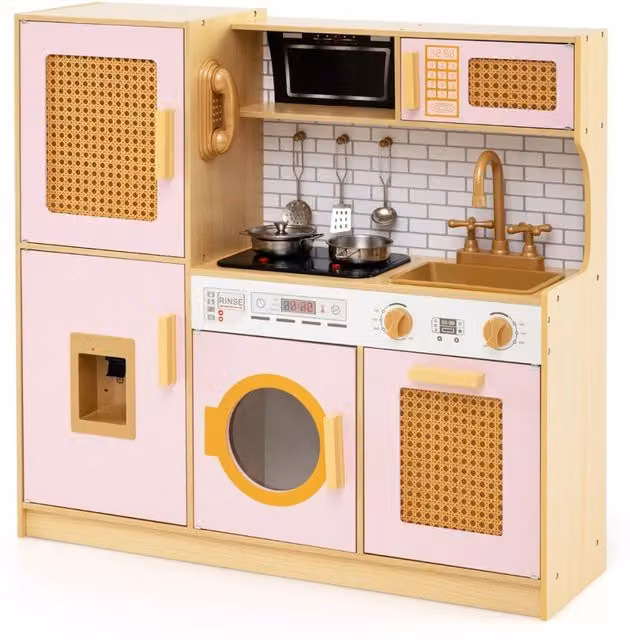 Cucina giocattolo interattiva per bambini in legno e MDF rosa con suoni e luci L/P/H: 84 x 25 x 80 cm