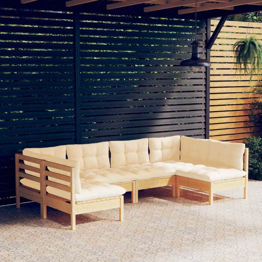 Set di divani da giardino vidaXL a forma di L in legno massello di pino con cuscini beige per 6 persone