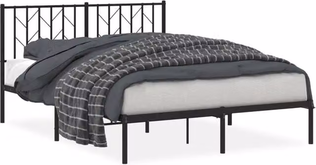 Letto matrimoniale | Letto per adulti | Giroletto con Testiera in Metallo Nero 140x190 cm