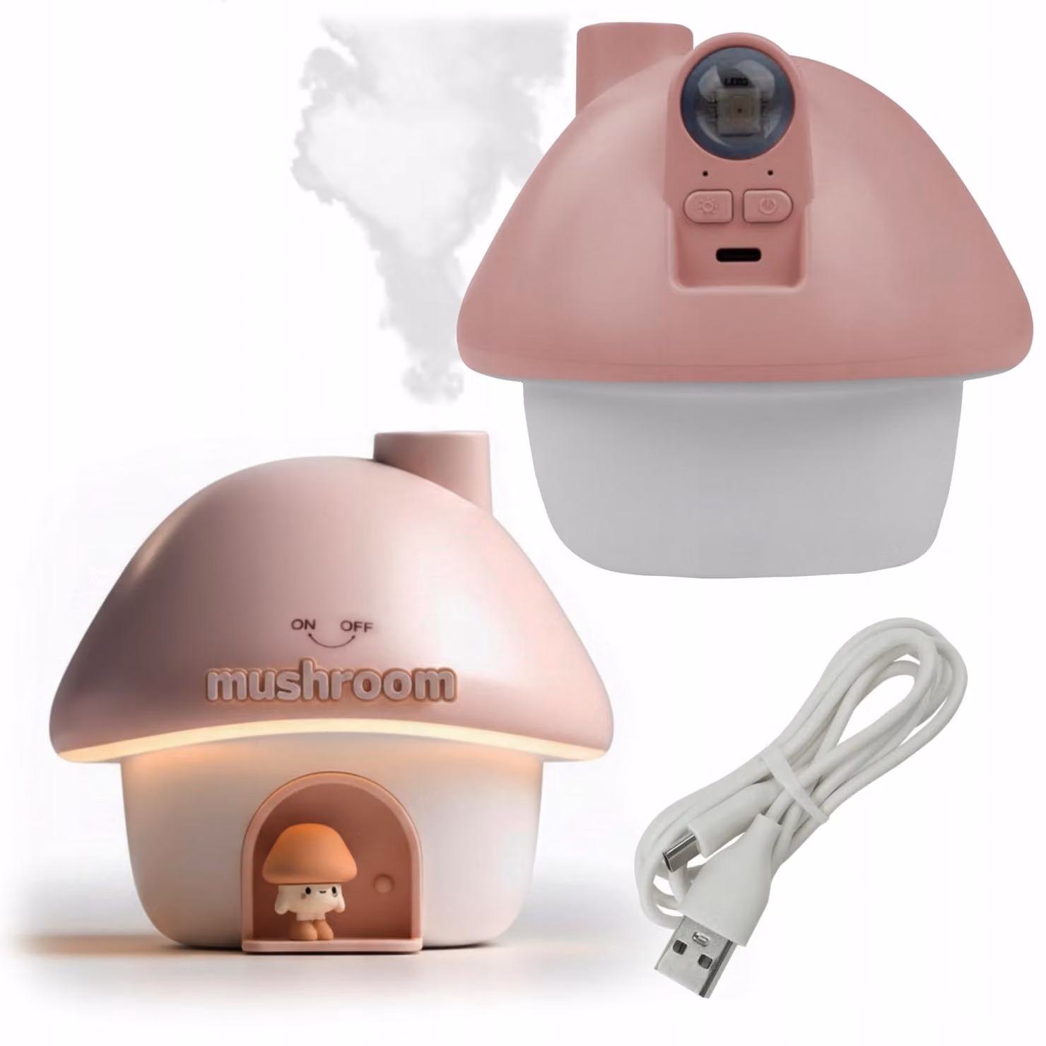 Umidificatore rosa a forma di fungo con illuminazione a LED