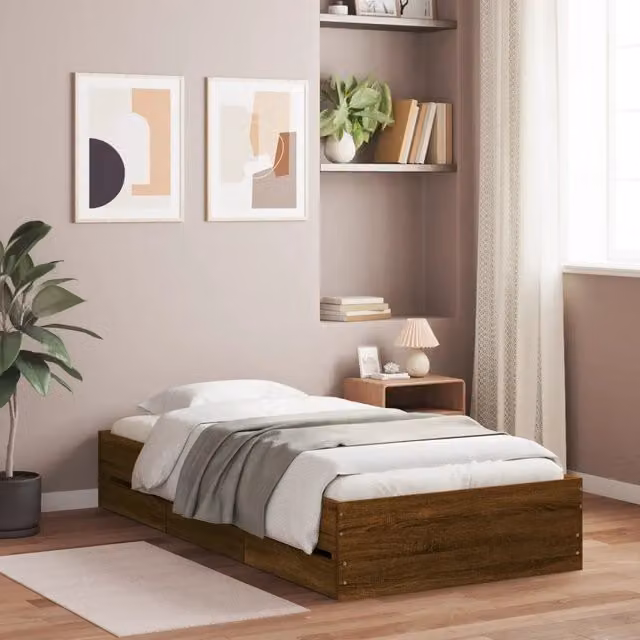 Letto con cassetti vidaXL in legno rovere marrone L: 193 cm, L: 78 cm, H: 33 cm